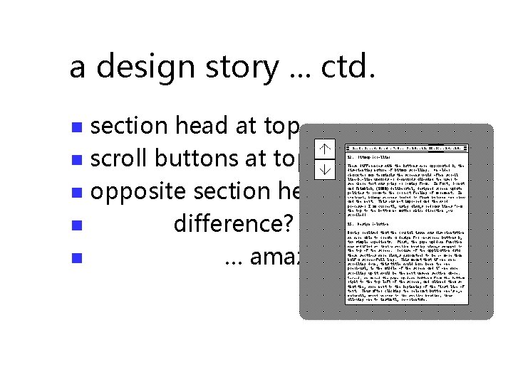 a design story. . . ctd. section head at top n scroll buttons at