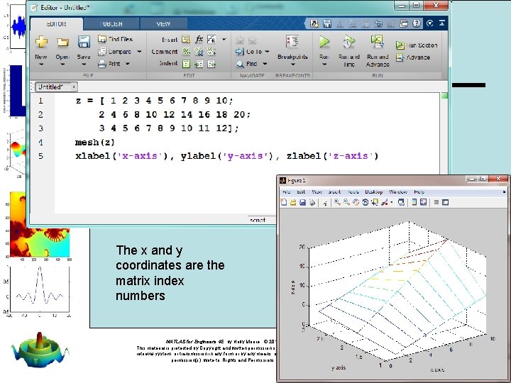 The x and y coordinates are the matrix index numbers MATLAB for Engineers 4