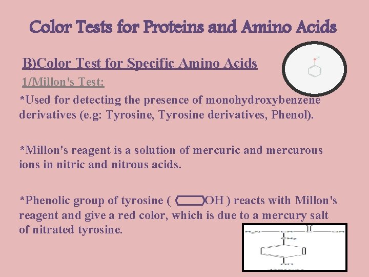 Color Tests for Proteins and Amino Acids B)Color Test for Specific Amino Acids 1/Millon's