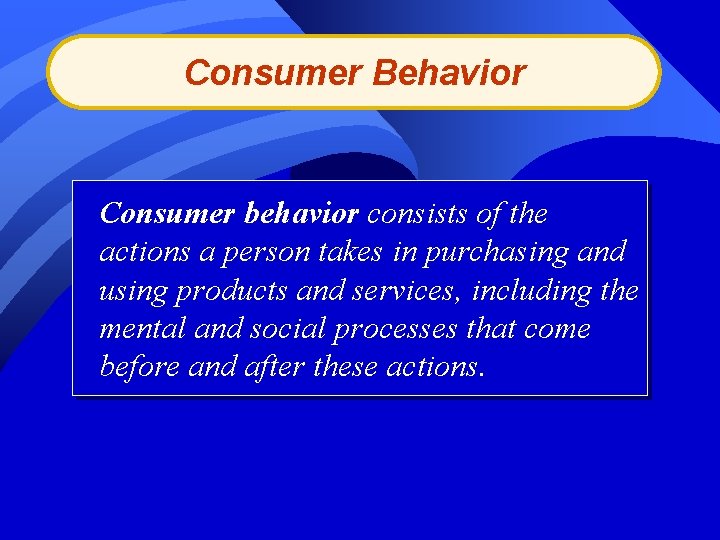 Consumer Behavior Consumer behavior consists of the actions a person takes in purchasing and