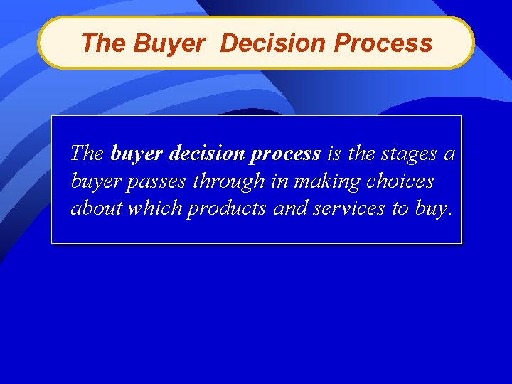 The Buyer Decision Process The buyer decision process is the stages a buyer passes