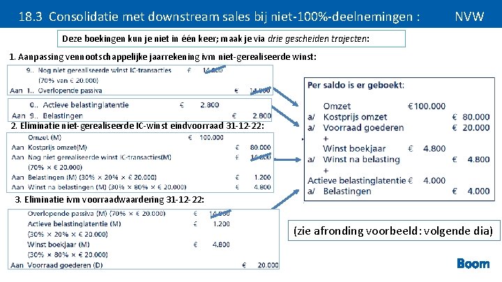 18. 3 Consolidatie met downstream sales bij niet-100%-deelnemingen : NVW Deze boekingen kun je