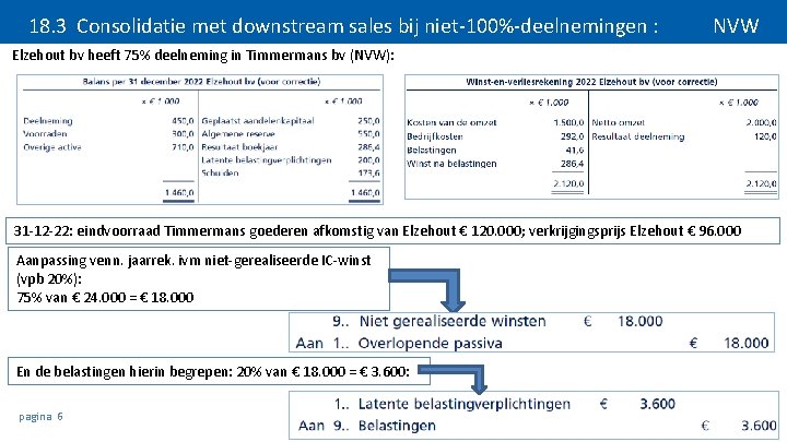 18. 3 Consolidatie met downstream sales bij niet-100%-deelnemingen : NVW Elzehout bv heeft 75%