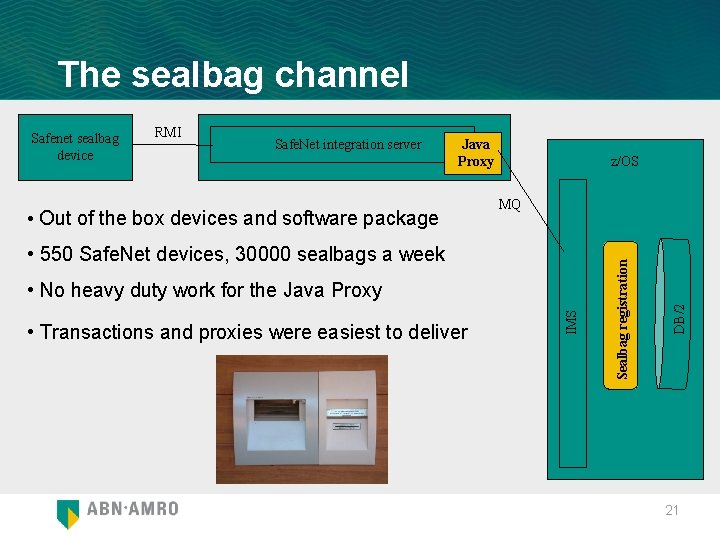 The sealbag channel Safe. Net integration server Java Proxy • Out of the box