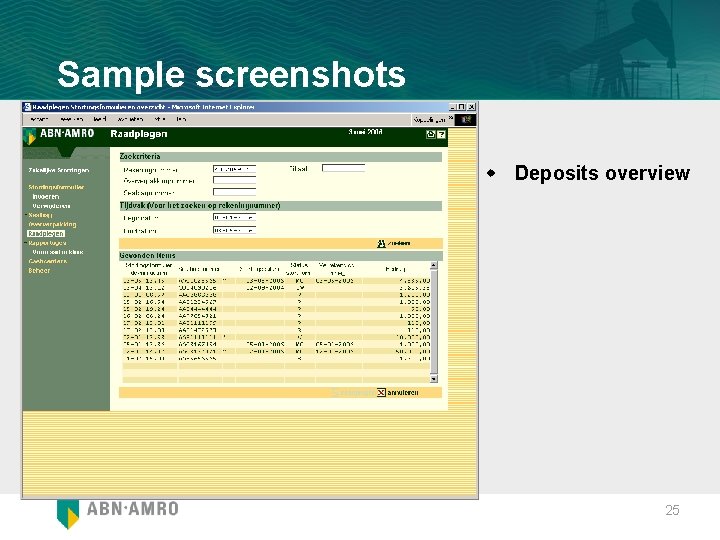 Sample screenshots w Deposits overview 25 