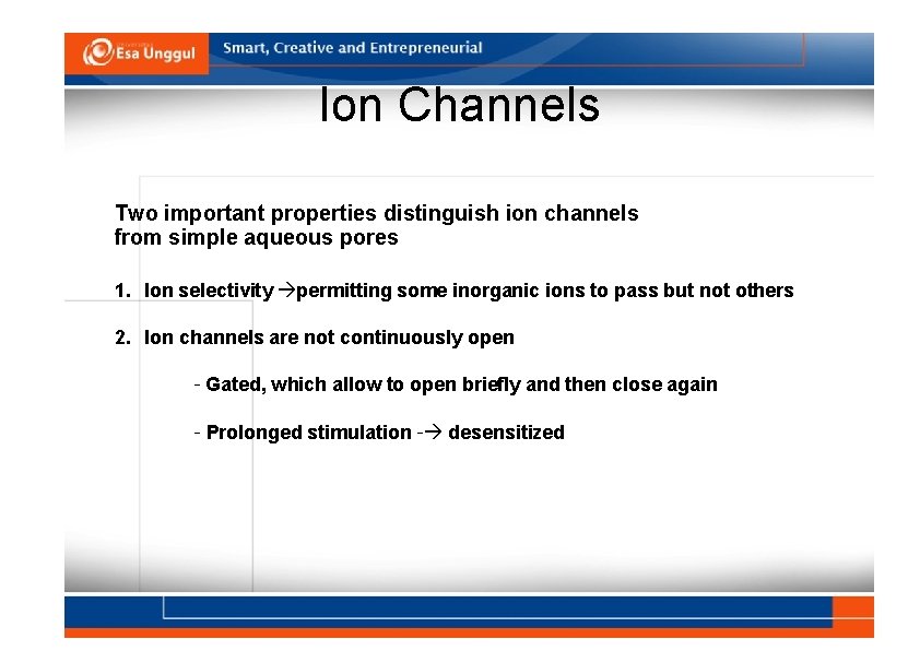 Ion Channels Two important properties distinguish ion channels from simple aqueous pores 1. Ion