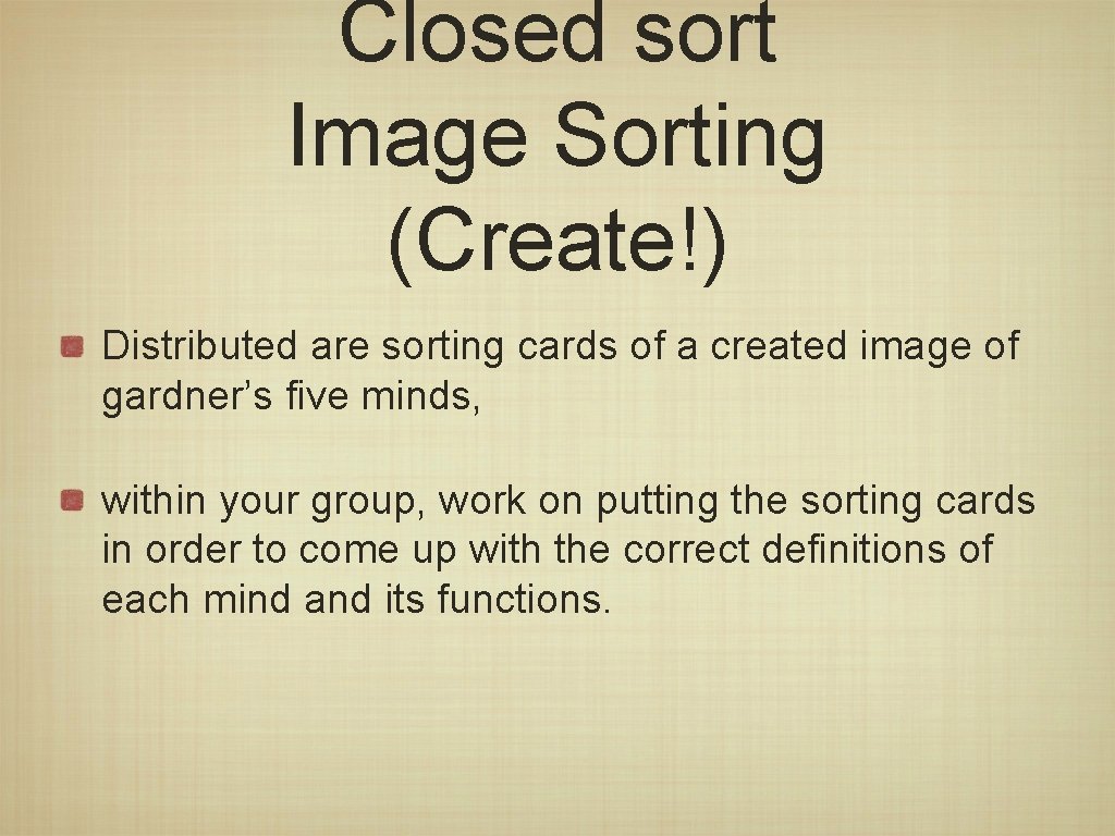 Closed sort Image Sorting (Create!) Distributed are sorting cards of a created image of