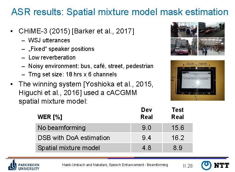 ASR results: Spatial mixture model mask estimation • CHi. ME-3 (2015) [Barker et al.
