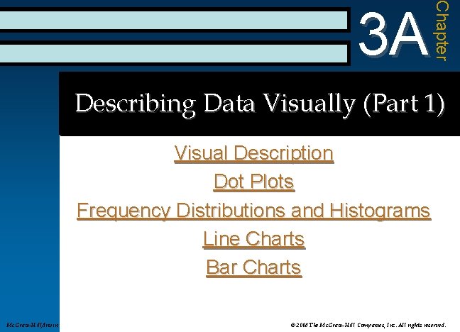 Chapter 3 A Describing Data Visually (Part 1) Visual Description Dot Plots Frequency Distributions Chapter 3 A Describing Data Visually (Part 1) Visual Description Dot Plots Frequency Distributions