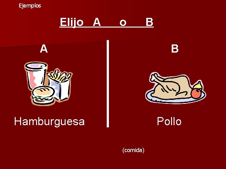 Ejemplos Elijo A B B Hamburguesa Pollo (comida) 