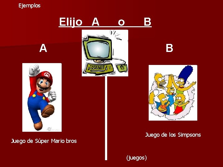 Ejemplos Elijo A o B A Juego de Súper Mario bros B Juego de