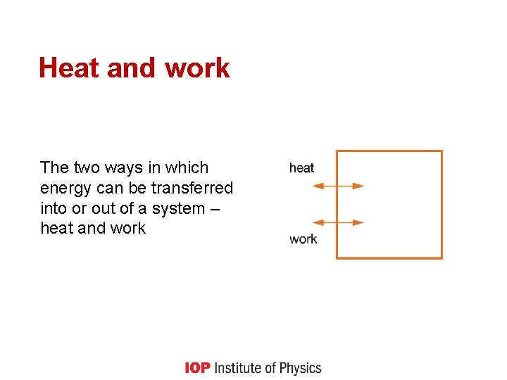 Heat and work The two ways in which energy can be transferred into or