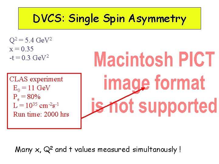 DVCS: Single-Spin Single Spin Asymmetry DVCS Asymmetry CLAS Collaboration Q 2 = 5. 4