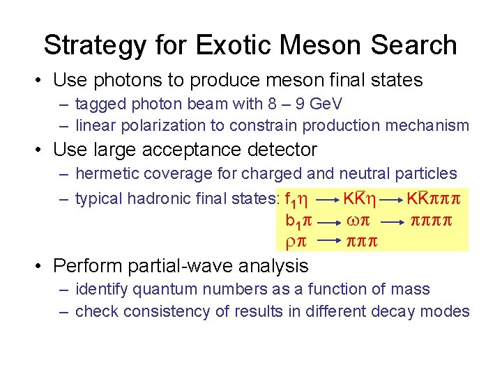 Strategy for Exotic Meson Search • Use photons to produce meson final states –