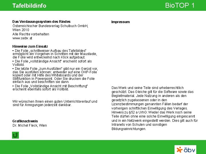 Bio. TOP 1 Tafelbildinfo Das Verdauungssystem des Rindes Österreichischer Bundesverlag Schulbuch Gmb. H, Wien