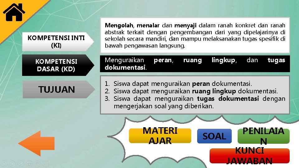 KOMPETENSI INTI (KI) KOMPETENSI DASAR (KD) TUJUAN Mengolah, menalar dan menyaji dalam ranah konkret