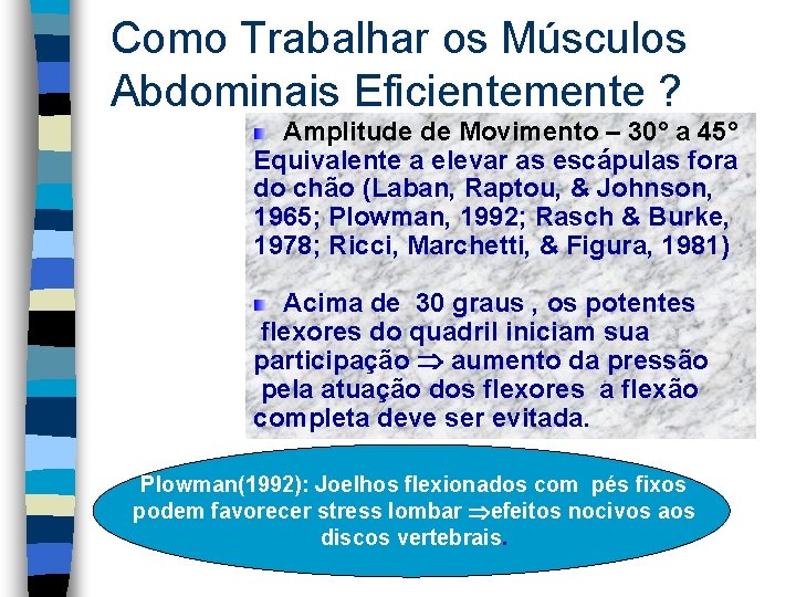 Como Trabalhar os Músculos Abdominais Eficientemente ? Amplitude de Movimento – 30° a 45°