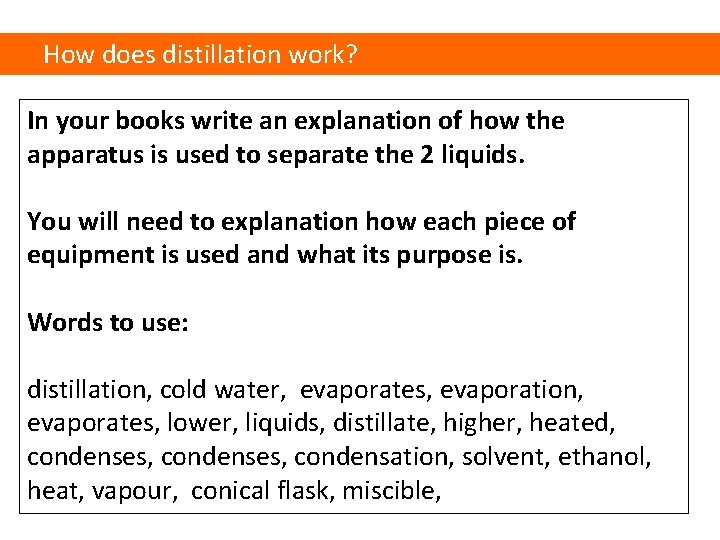 How does distillation work? In your books write an explanation of how the apparatus