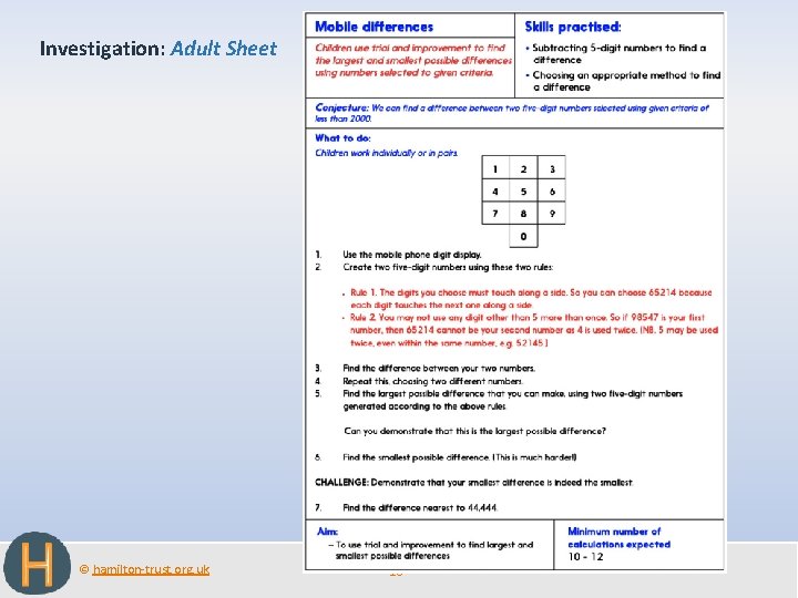 Investigation: Adult Sheet © hamilton-trust. org. uk 18 