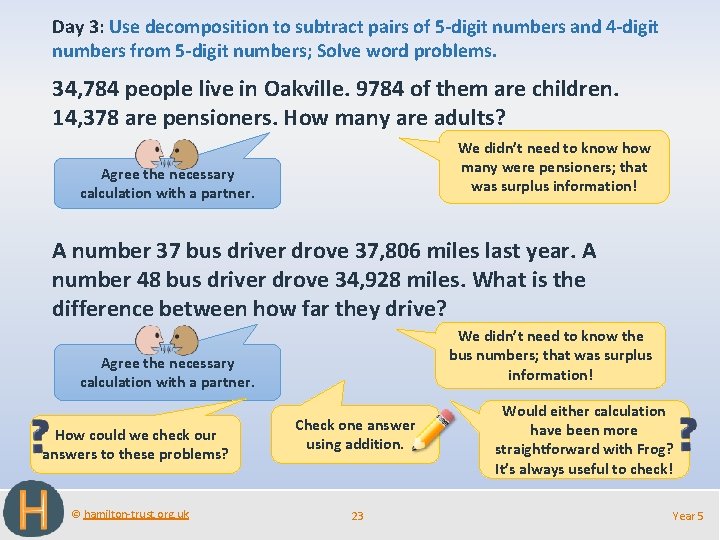Day 3: Use decomposition to subtract pairs of 5 -digit numbers and 4 -digit