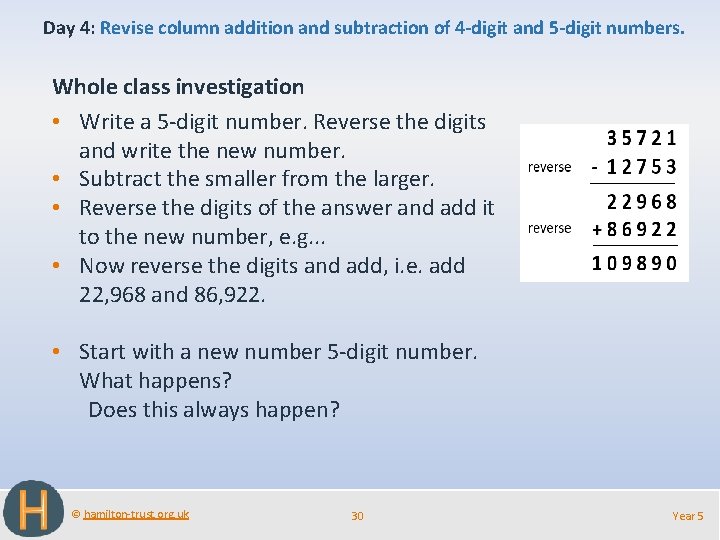 Day 4: Revise column addition and subtraction of 4 -digit and 5 -digit numbers.