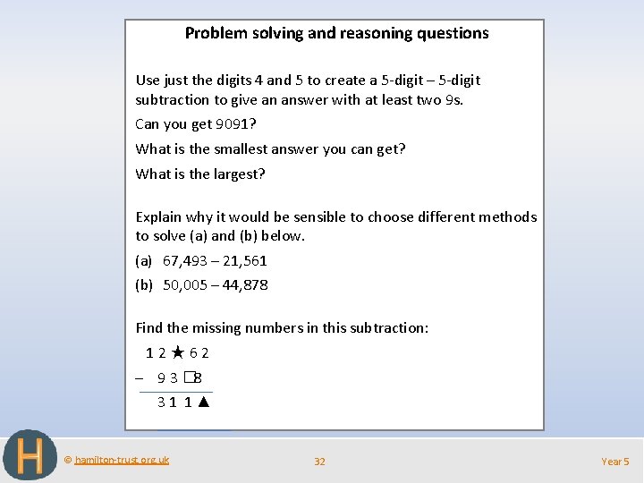 Problem solving and reasoning questions Use just the digits 4 and 5 to create