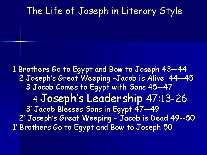 The Life of Joseph in Literary Style 1 Brothers Go to Egypt and Bow