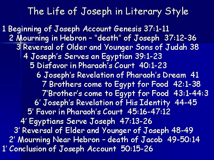 The Life of Joseph in Literary Style 1 Beginning of Joseph Account Genesis 37:
