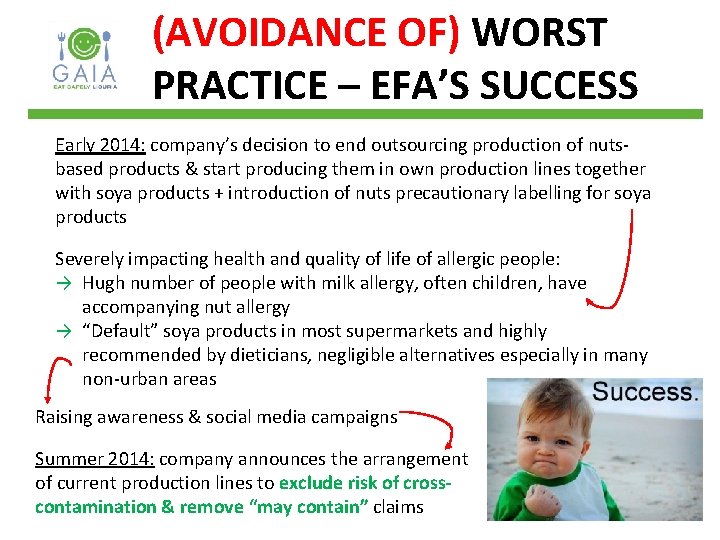 (AVOIDANCE OF) WORST PRACTICE – EFA’S SUCCESS Early 2014: company’s decision to end outsourcing