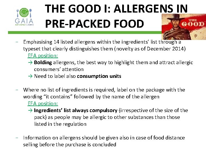 THE GOOD I: ALLERGENS IN PRE-PACKED FOOD − Emphasising 14 listed allergens within the
