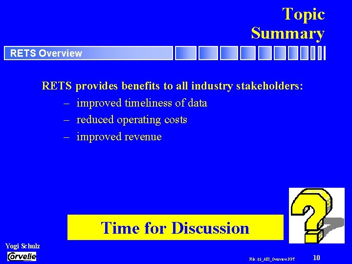 Topic Summary RETS Overview RETS provides benefits to all industry stakeholders: – improved timeliness