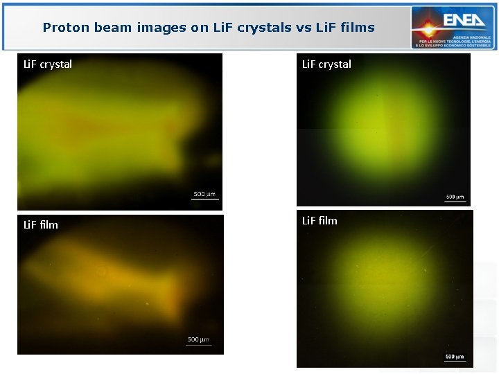 Proton beam images on Li. F crystals vs Li. F films Li. F crystal