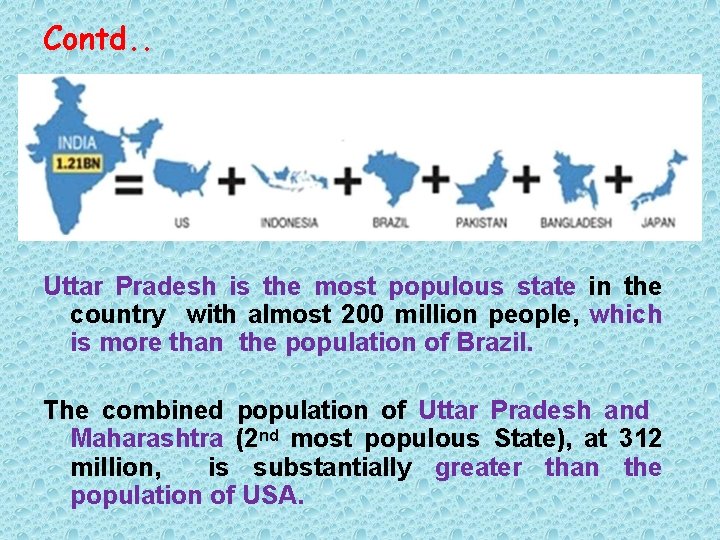 Contd. . Uttar Pradesh is the most populous state in the country with almost
