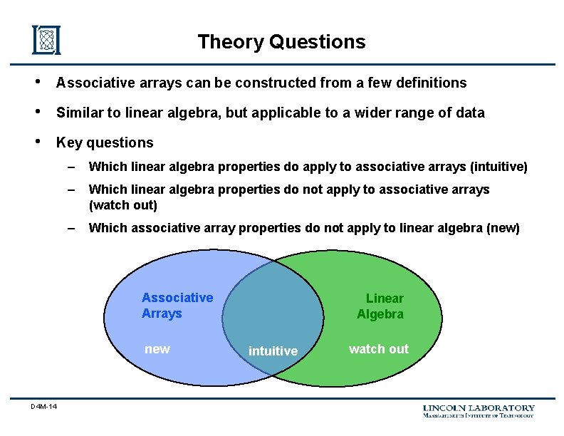 Theory Questions • Associative arrays can be constructed from a few definitions • Similar