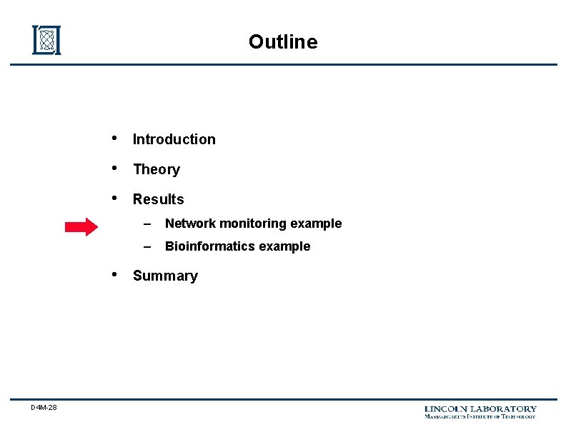 Outline • Introduction • Theory • Results • D 4 M-28 – Network monitoring