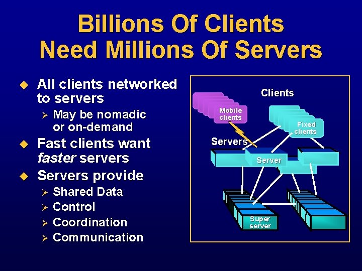 Billions Of Clients Need Millions Of Servers u All clients networked to servers Ø
