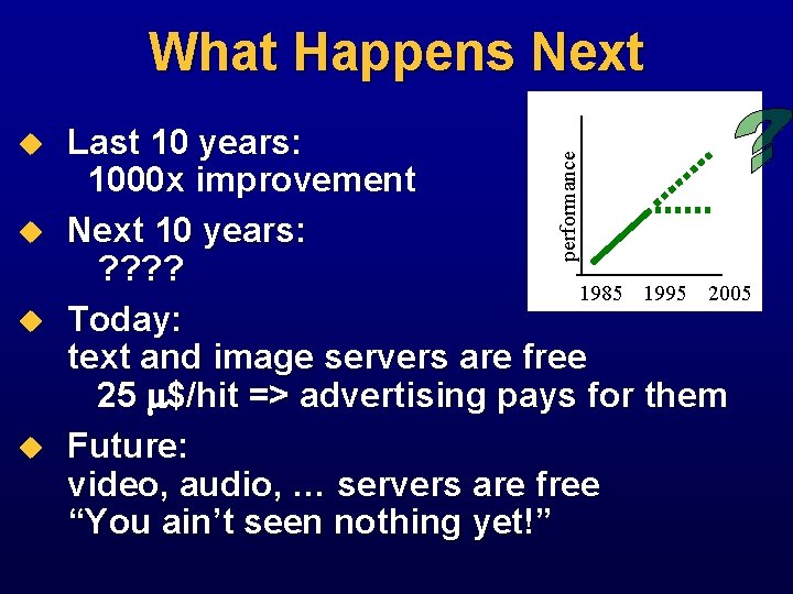 What Happens Next u u u Last 10 years: 1000 x improvement Next 10