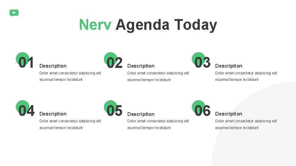 Nerv Agenda Today 01 04 Description 02 Description 03 Description Dolor amet consectetur adipiscing