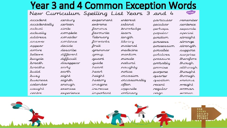 Year 3 and 4 Common Exception Words 