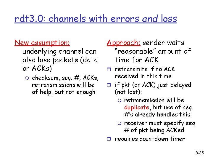 rdt 3. 0: channels with errors and loss New assumption: underlying channel can also