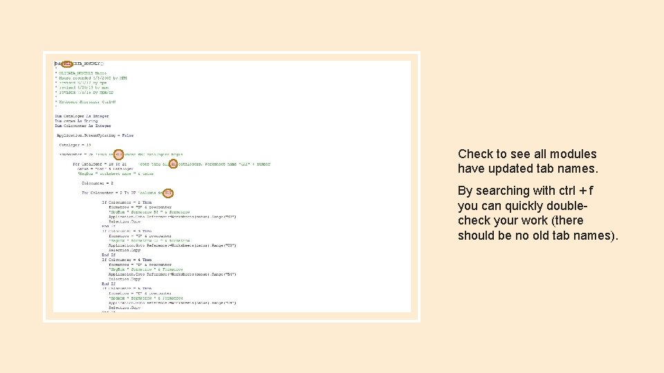 Check to see all modules have updated tab names. By searching with ctrl +