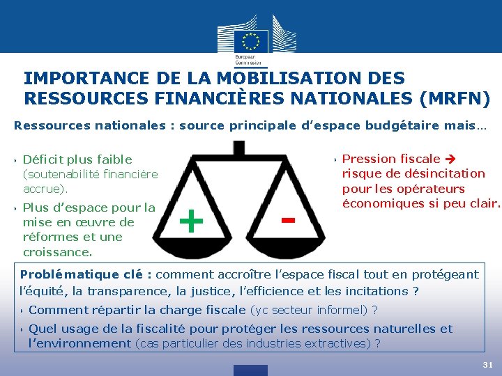 IMPORTANCE DE LA MOBILISATION DES RESSOURCES FINANCIÈRES NATIONALES (MRFN) Ressources nationales : source principale