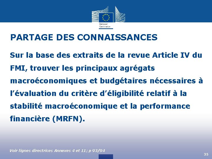 PARTAGE DES CONNAISSANCES Sur la base des extraits de la revue Article IV du