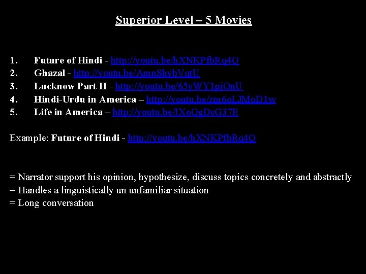 Superior Level – 5 Movies 1. 2. 3. 4. 5. Future of Hindi -
