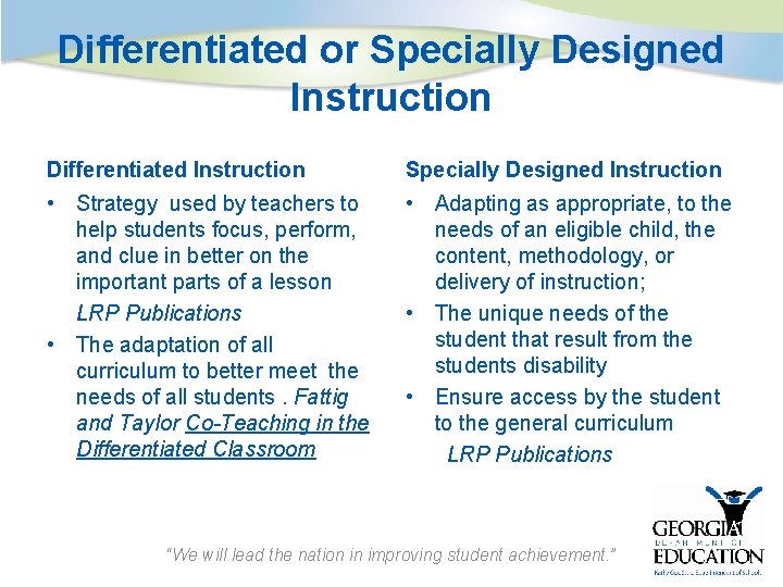 Differentiated or Specially Designed Instruction Differentiated Instruction Specially Designed Instruction • Strategy used by
