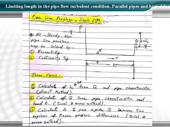 Limiting length in the pipe flow turbulent condition, Parallel pipes and branching 