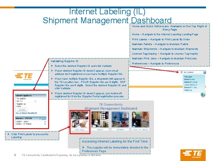 Internet Labeling (IL) Shipment Management Dashboard Home and Quick Actions are Available on the