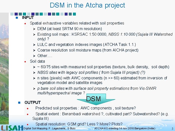 DSM in the Atcha project n n INPUT l Spatial exhaustive variables related with