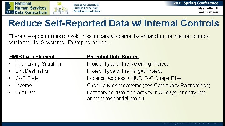 Reduce Self-Reported Data w/ Internal Controls There are opportunities to avoid missing data altogether