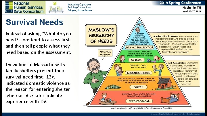Survival Needs Instead of asking “What do you need? ”, we tend to assess